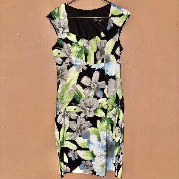 Connected Apparel Petite Green Floral Sheath Dress - Size 8 - Picture 1 of 6
